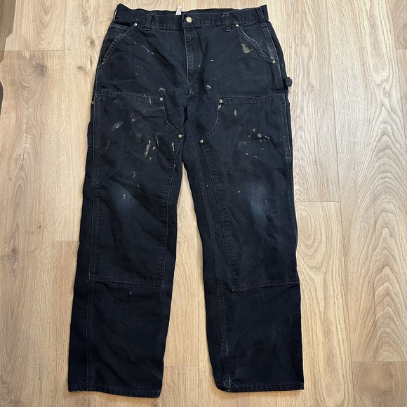 Vintage Carhartt B01 Faded Black Double Knee Pants Distressed Patina 36X32 USA - Picture 1 of 10